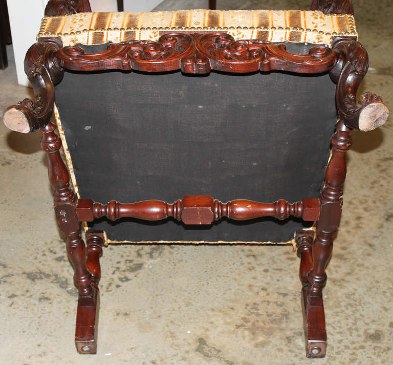 19th Century Renaissance Revival Chair with Carved Lion Hand Grips 5
