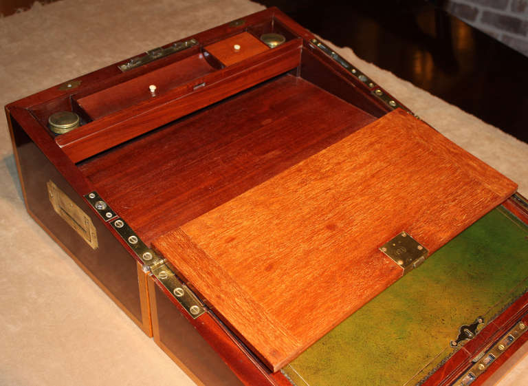 19th Century 19th c Fine English Mahogany Ship Captain’s Writing Box or Lap Desk