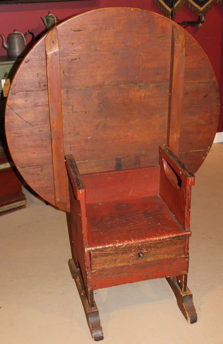 Red Painted Shoe Foot Chair or Hutch Table circa 1820 1