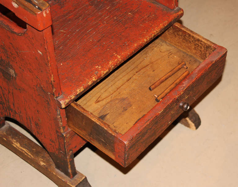 Red Painted Shoe Foot Chair or Hutch Table circa 1820 3