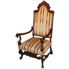 19th Century Renaissance Revival Chair with Carved Lion Hand Grips