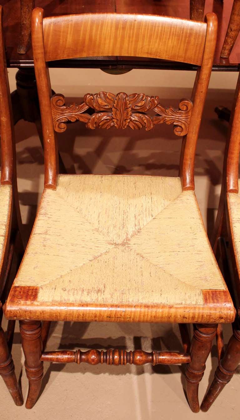 American Set of Eight New England Tiger Maple Chairs, early 19th century