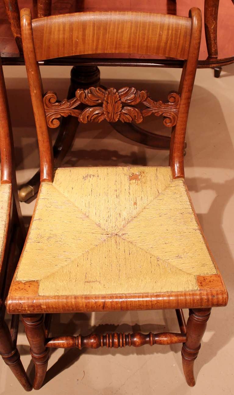 19th Century Set of Eight New England Tiger Maple Chairs, early 19th century