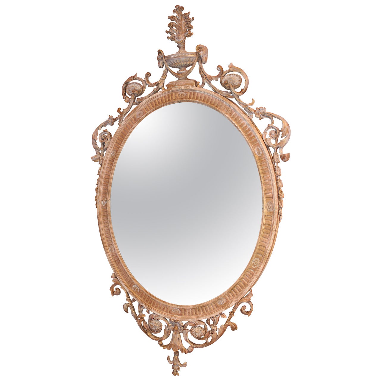 19. Jh. Ovaler geschnitzter Spiegel im Adam-Stil im Angebot