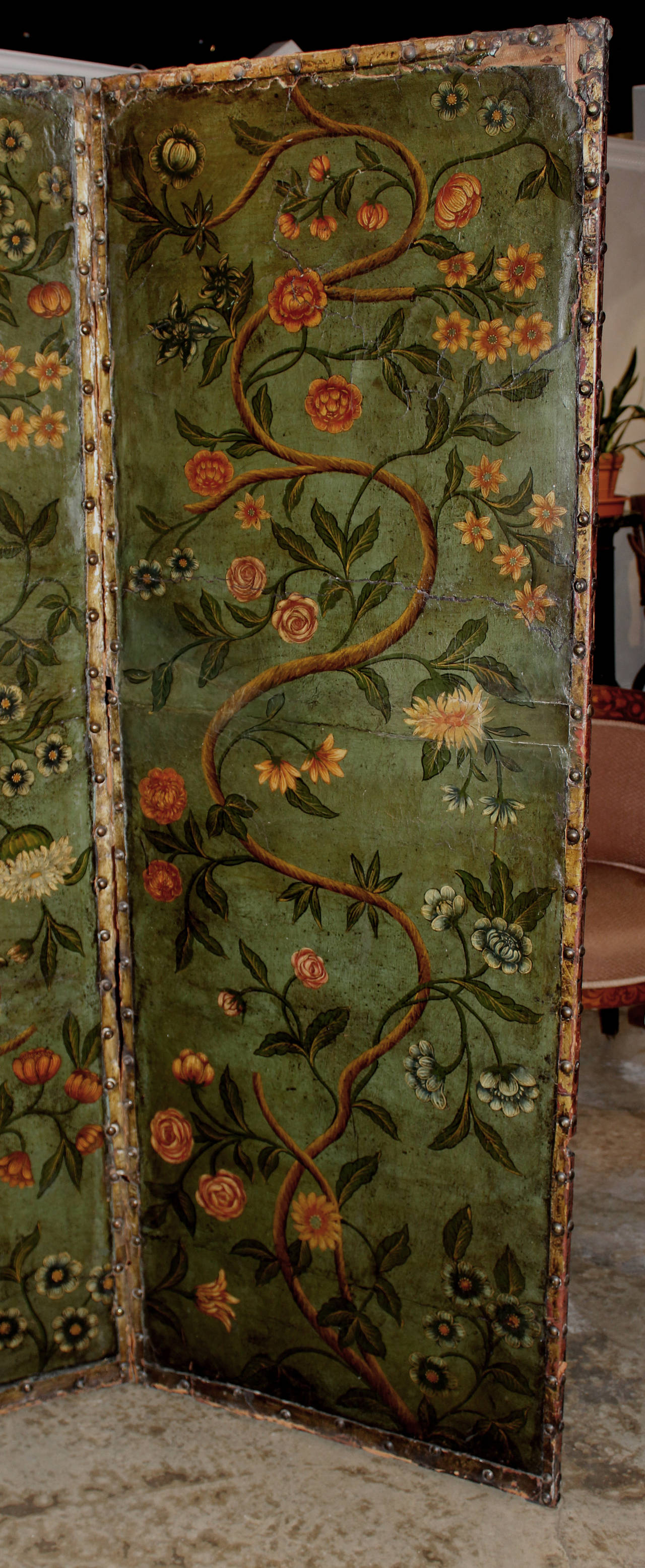 Continental Polychromed Dressing Screen In Good Condition In Milford, NH