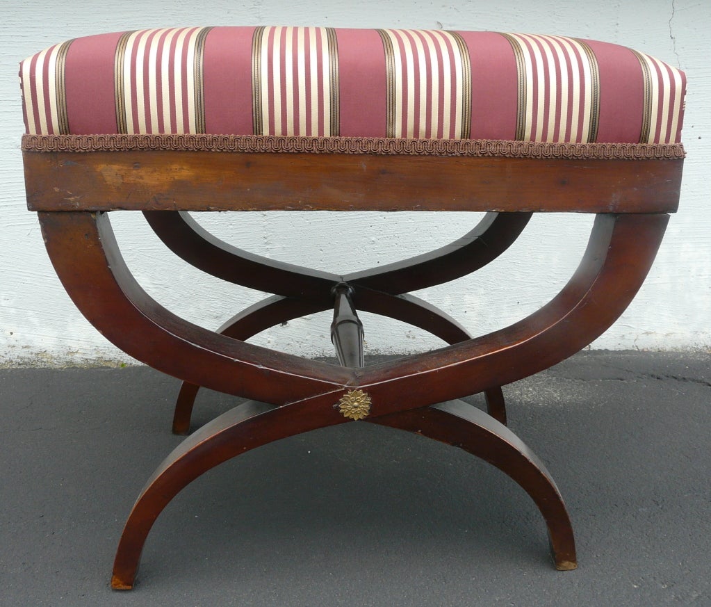 French Neoclassical currule-form mahogany and upholstered stool, circa 1800.