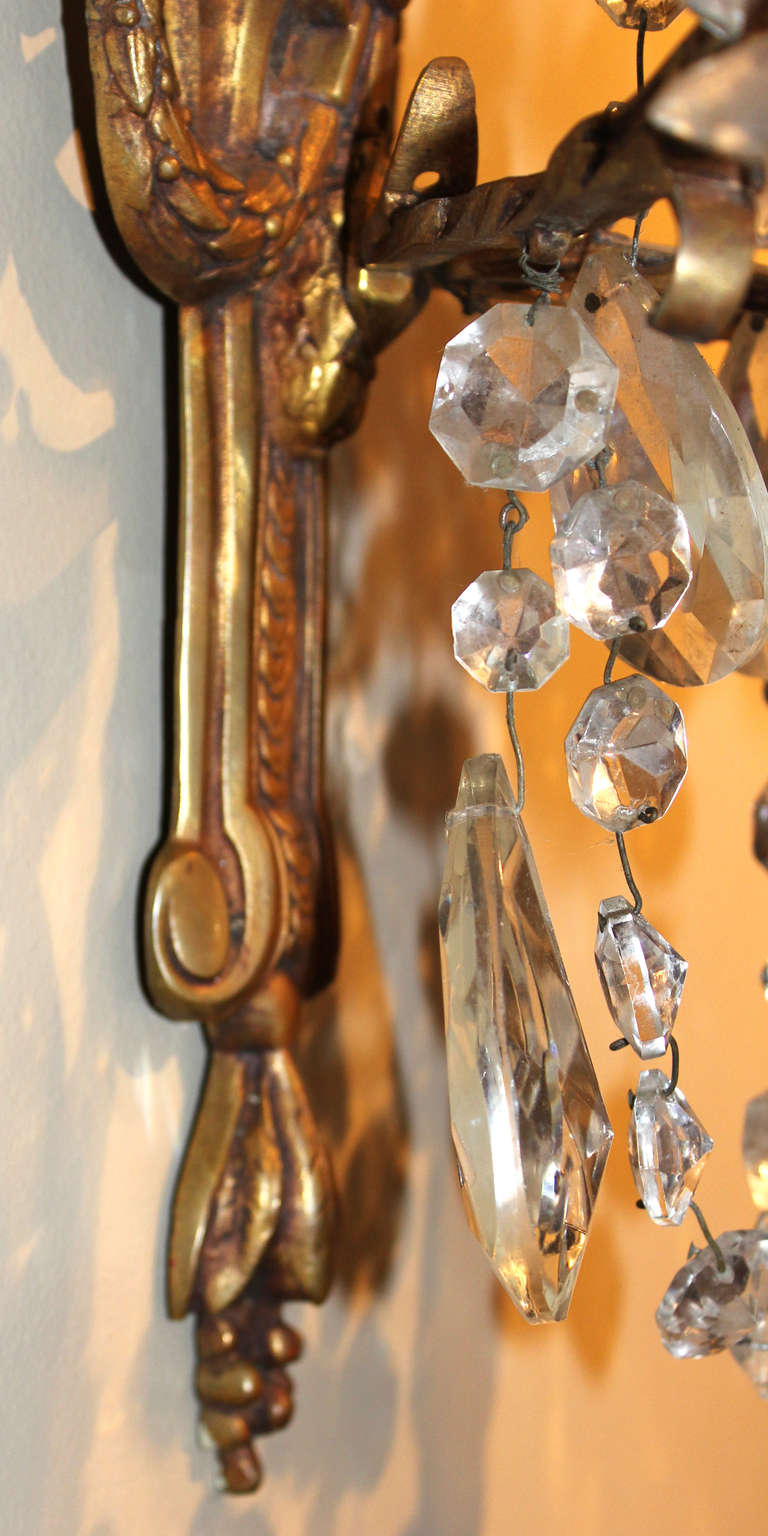 Pair of Large Crystal & Bronze Wall Sconces 1