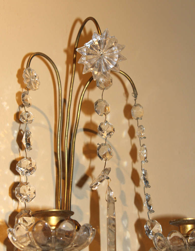 Pair of Large Crystal & Bronze Wall Sconces 4