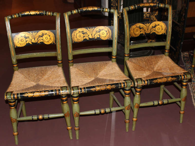 19th Century Exceptional Set of Six 19th c American Fancy Chairs Decorated by Ruth Hicks