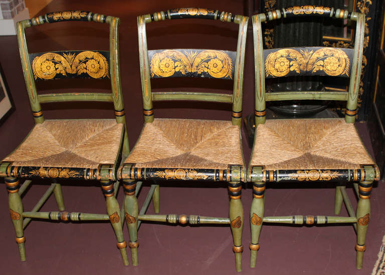 Exceptional Set of Six 19th c American Fancy Chairs Decorated by Ruth Hicks In Good Condition In Milford, NH