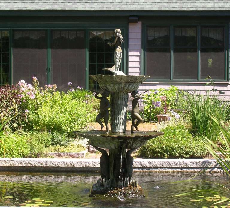 20th c Bronze Tiered Fountain with Mermaid, Putti, & Geese, after Auguste Moreau 5