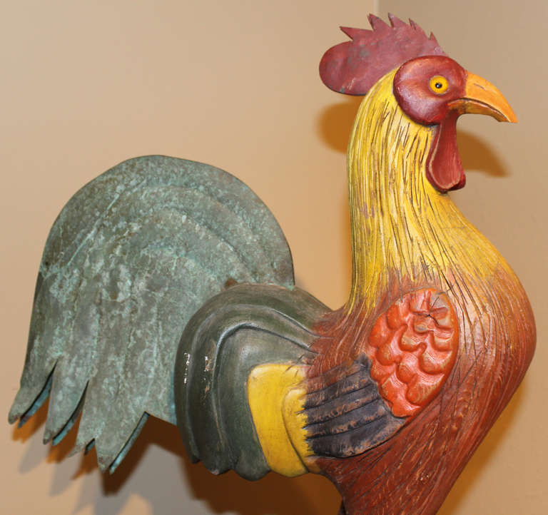 20th Century Thomas Langan Wooden and Tin Folk Art Sculpture of a Rooster