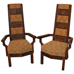 Pair of Rare Carved Witco High Back Armchairs, circa 1968