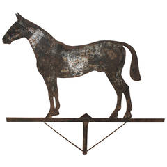 Antique 19th Century Iron Sheet Weathervane of a Horse with Traces of Paint
