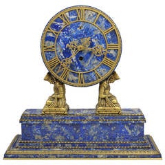 Brazilian Lapis Lazuli Mantel Clock in Chinese Motif, Signed Caldwell