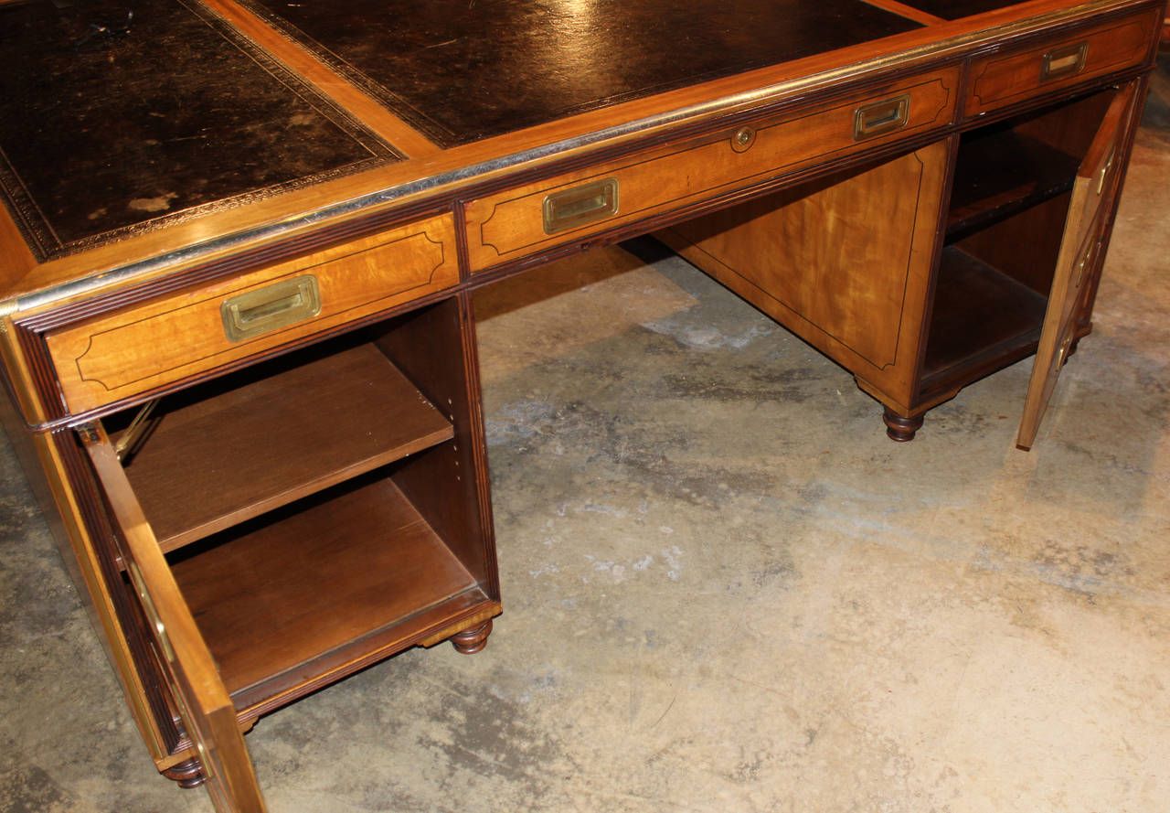 Baker Furniture Campaign Style Leather Top Partners Desk 2