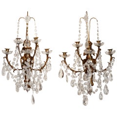 Pair of Large Crystal & Bronze Wall Sconces