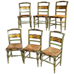 Antique Exceptional Set of Six 19th c American Fancy Chairs Decorated by Ruth Hicks
