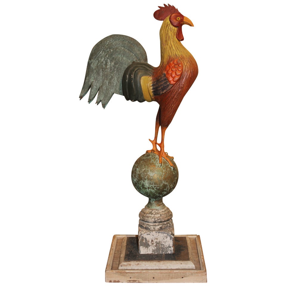 Thomas Langan Wooden and Tin Folk Art Sculpture of a Rooster