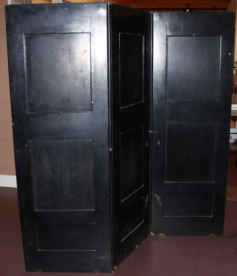 English Black Lacquer, Gold Decorated, Three Section Mirrored Screen 5