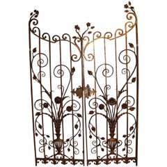 Pair of Iron Garden Gates with Flower and Urn Motif