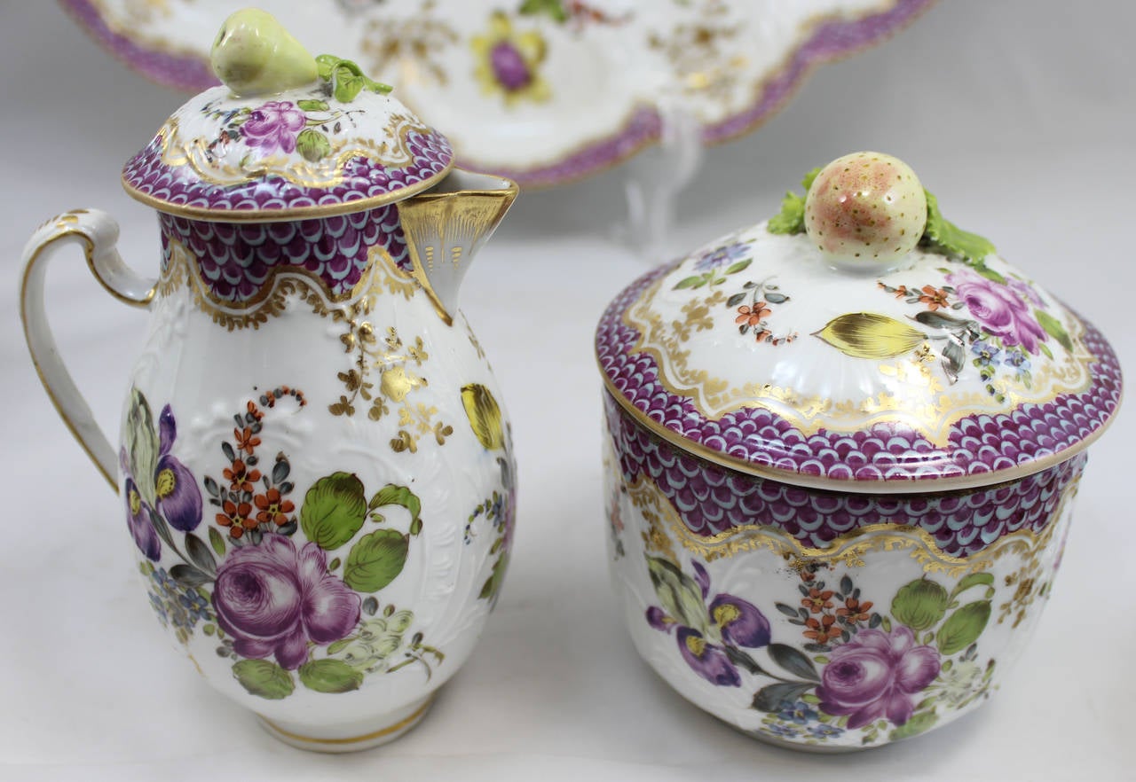 Hand-Painted Zurich Porcelain Tête-à-Tête Tea Set in the Meissen Style, circa 1770-1790