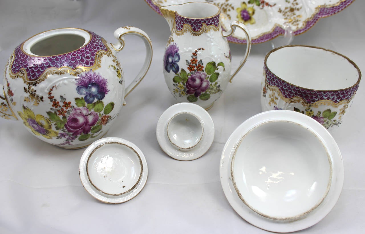 Zurich Porcelain Tête-à-Tête Tea Set in the Meissen Style, circa 1770-1790 In Excellent Condition In Milford, NH