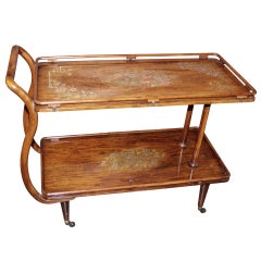 Mid-Century Aesthetic Copper and Brass Inlaid Tea or Bar Cart