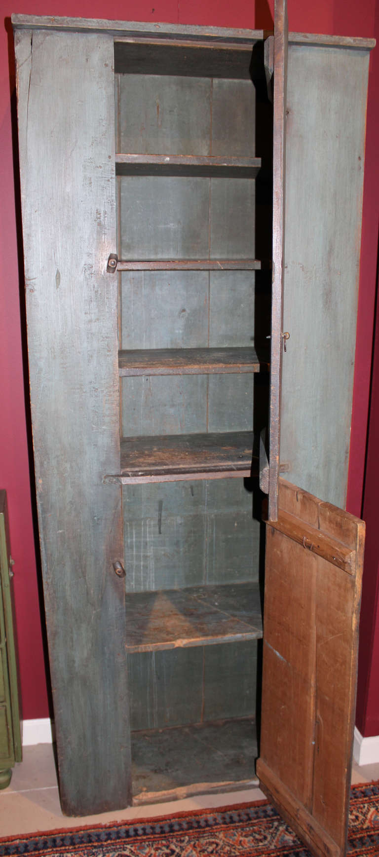 Early 19th Century, Two Door Paneled Pine Cupboard in Blue Paint In Excellent Condition In Milford, NH