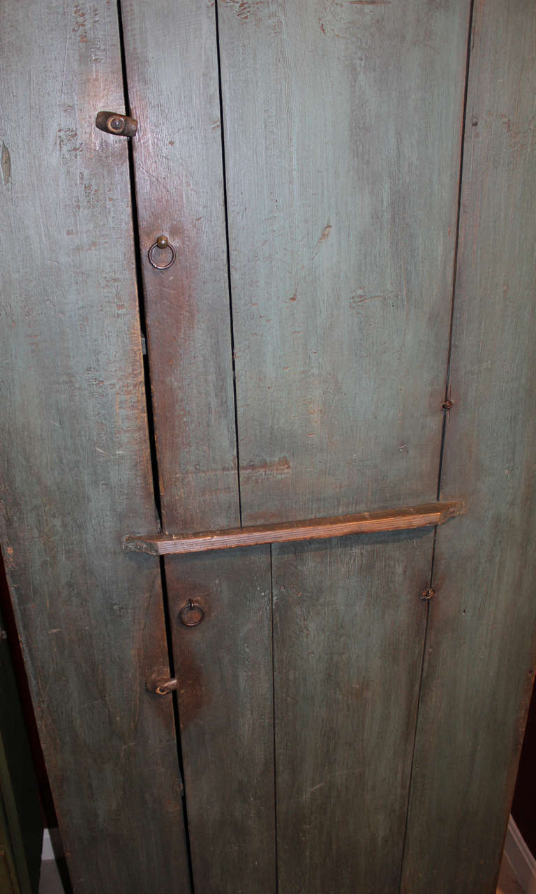 Early 19th Century, Two Door Paneled Pine Cupboard in Blue Paint 2