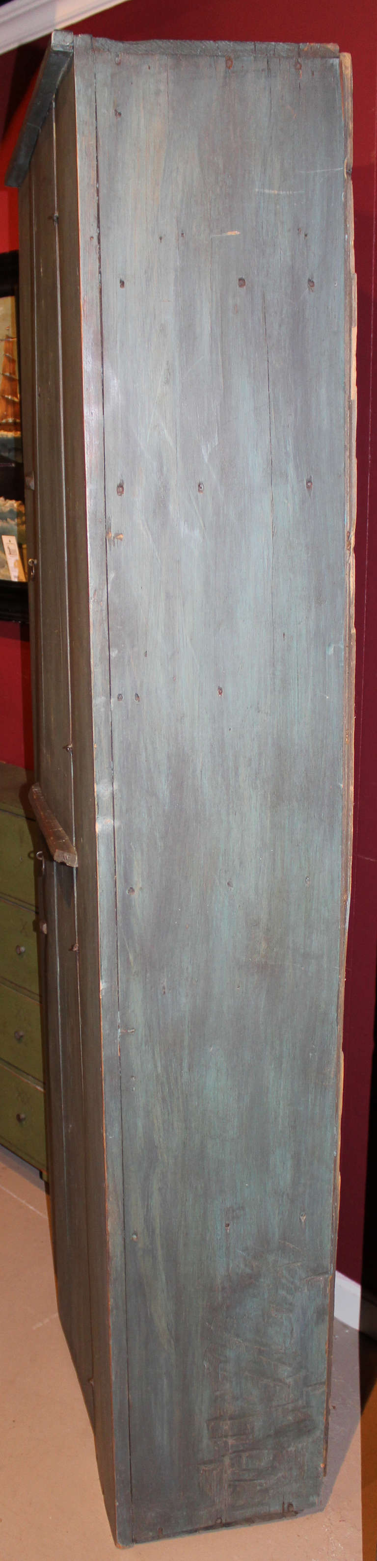 Early 19th Century, Two Door Paneled Pine Cupboard in Blue Paint 3
