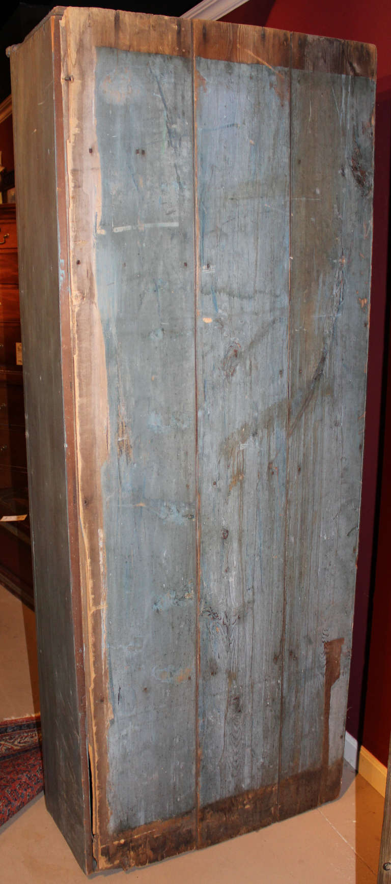 Early 19th Century, Two Door Paneled Pine Cupboard in Blue Paint 4