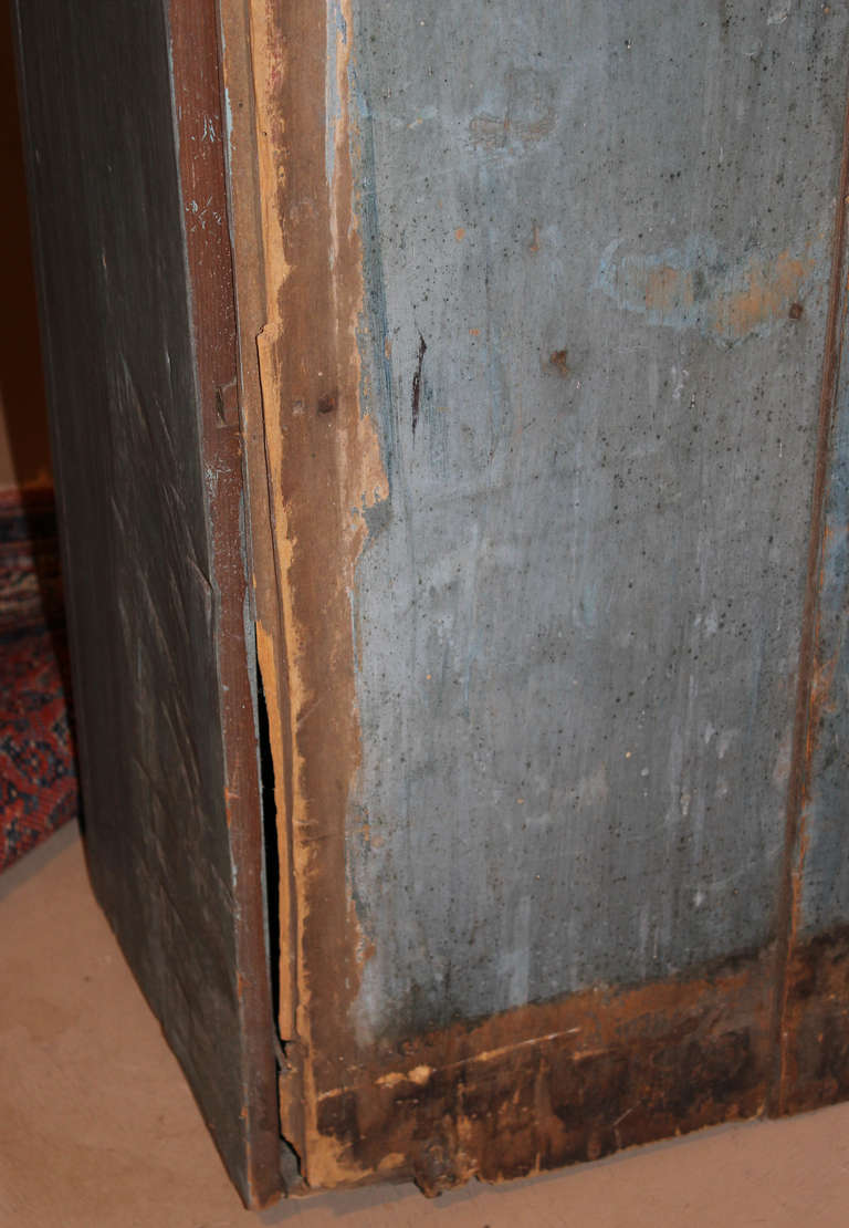 Early 19th Century, Two Door Paneled Pine Cupboard in Blue Paint 5