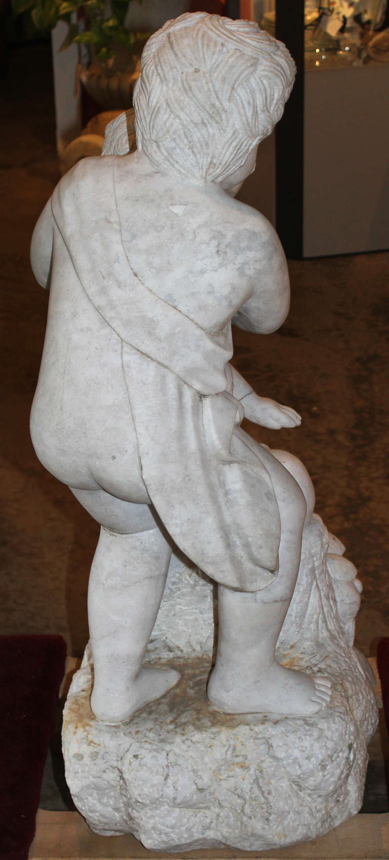 Carved Marble Statue of Two Children with Doves In Excellent Condition In Milford, NH