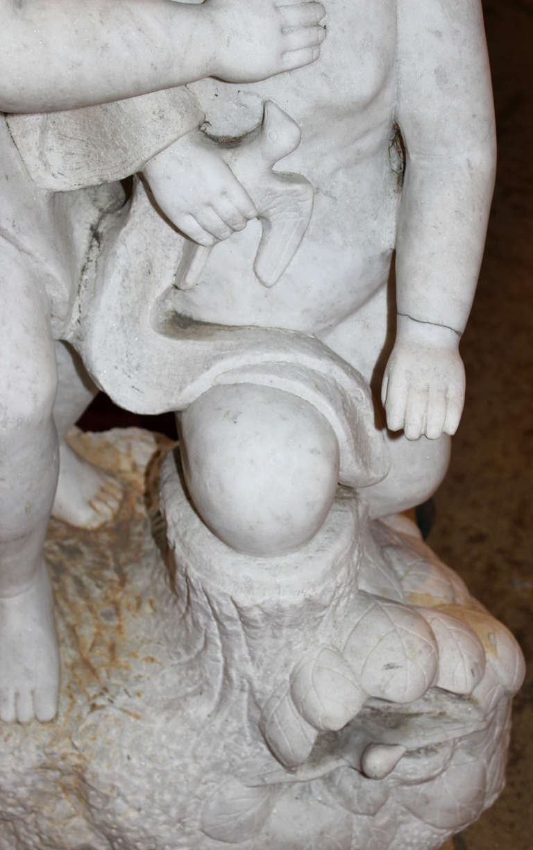 Carved Marble Statue of Two Children with Doves 4