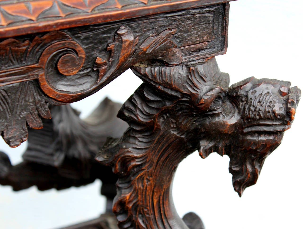 19th Century Continental Carved Tiered Pedestal Table with Dragon Supports 1