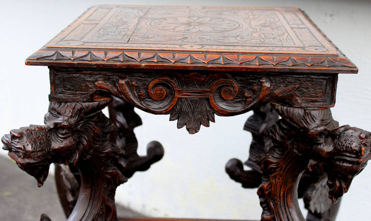 19th Century Continental Carved Tiered Pedestal Table with Dragon Supports 2