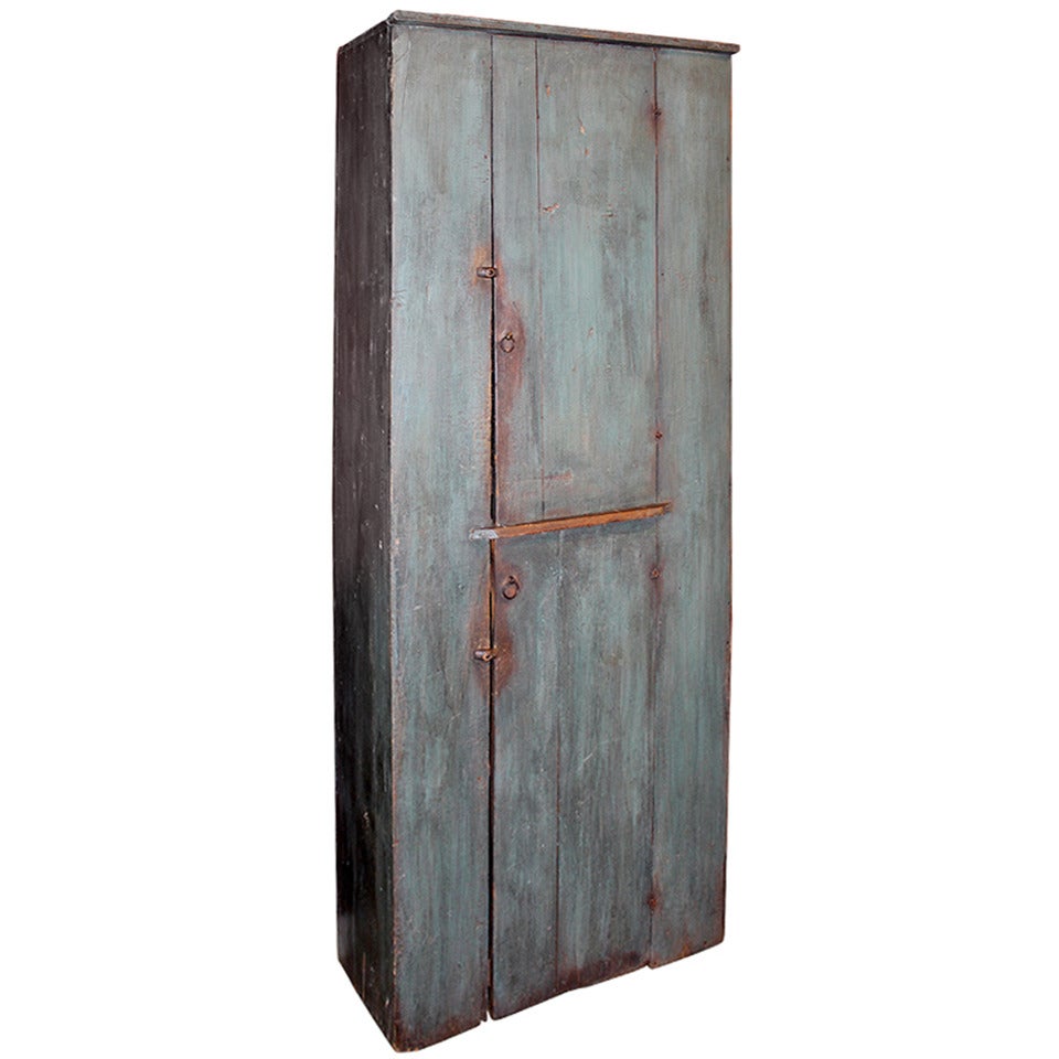 Early 19th Century, Two Door Paneled Pine Cupboard in Blue Paint