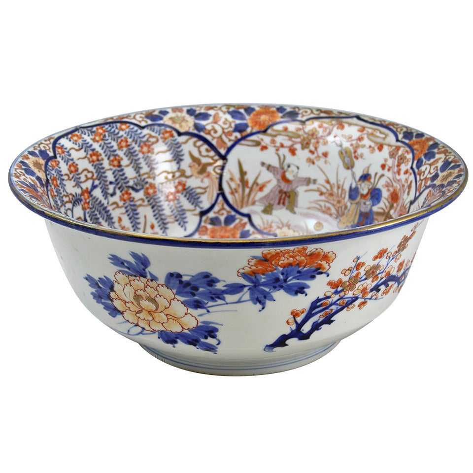 19th c Large Japanese Imari Bowl with Flared Lip