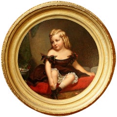 Spectacular 19th c. Portrait of a Young Girl in a Giltwood Frame