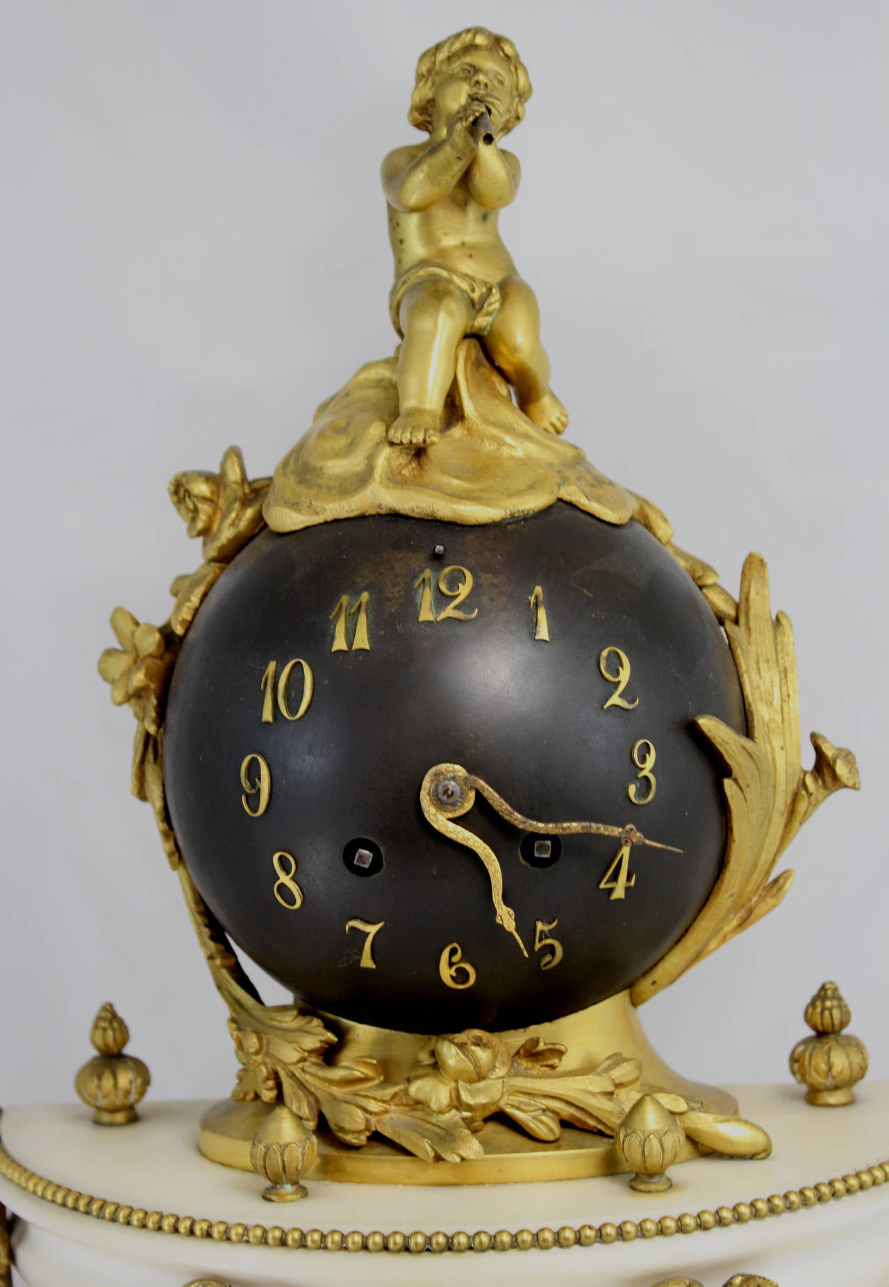 19th Century French Bronze Ormolu and Marble Figural Globe Mantel or Shelf Clock 2
