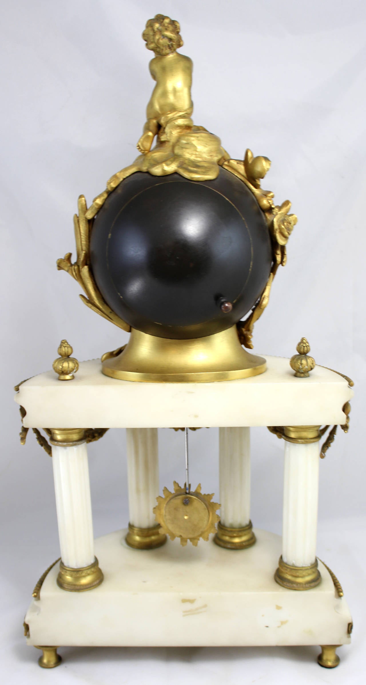 19th Century French Bronze Ormolu and Marble Figural Globe Mantel or Shelf Clock 1