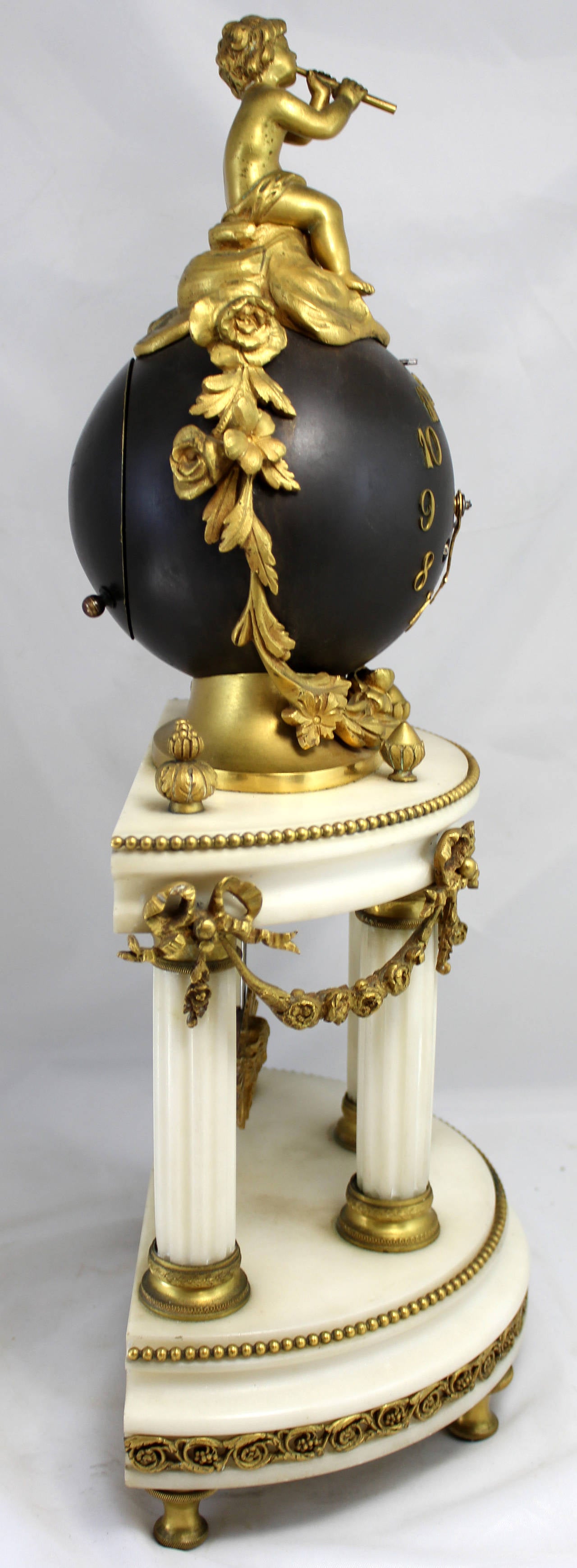 19th Century French Bronze Ormolu and Marble Figural Globe Mantel or Shelf Clock In Good Condition In Milford, NH