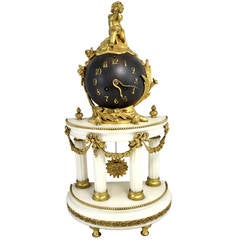 Antique 19th Century French Bronze Ormolu and Marble Figural Globe Mantel or Shelf Clock