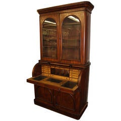 19th Century English Cylinder Desk and Bookcase or Secretary
