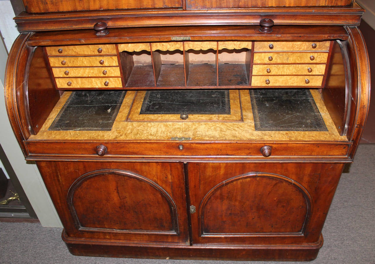 William IV 19th Century English Cylinder Desk and Bookcase or Secretary