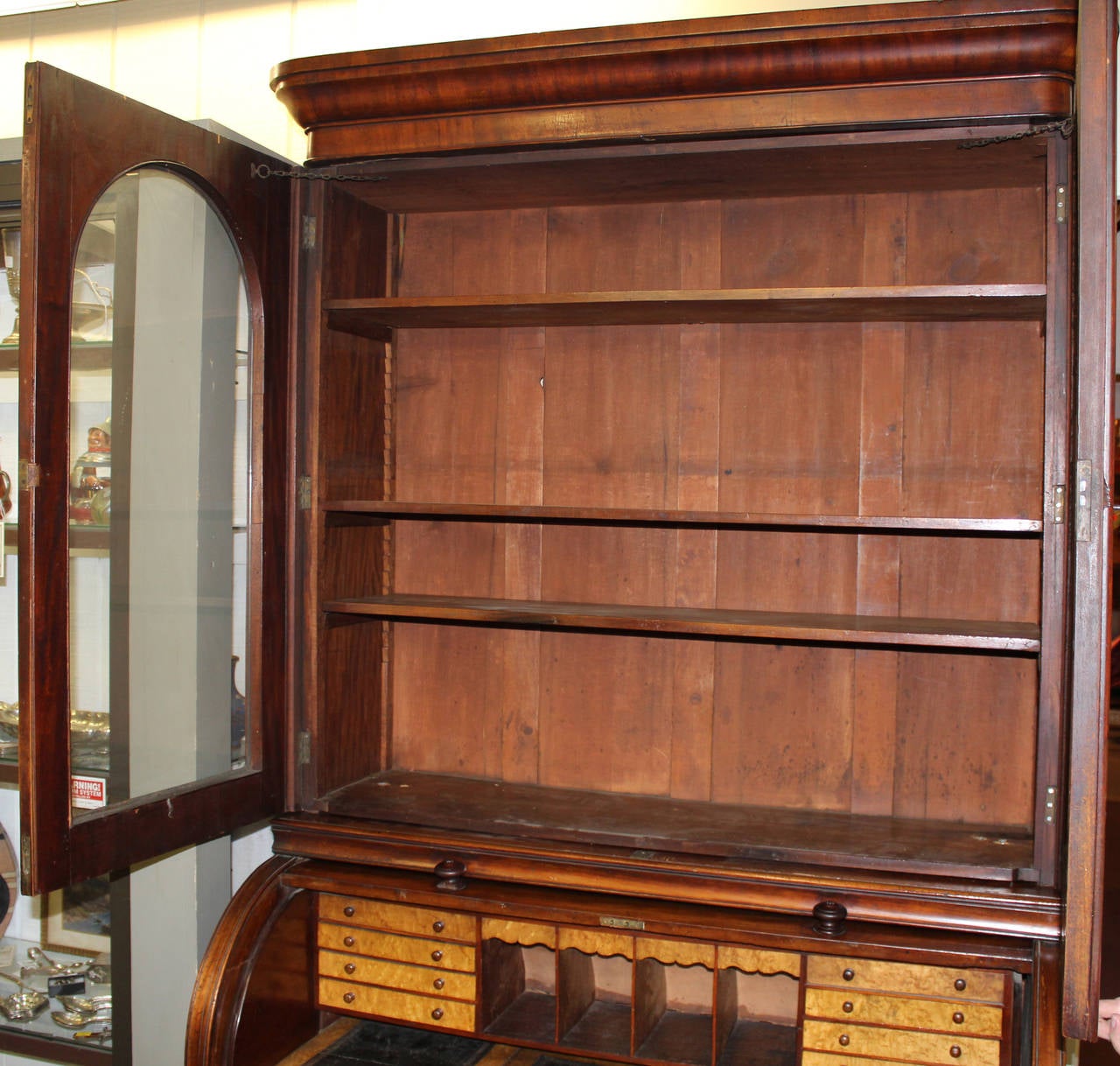 19th Century English Cylinder Desk and Bookcase or Secretary 2