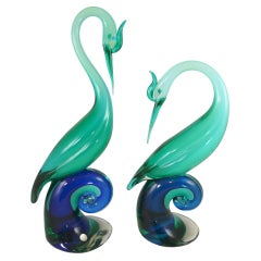 Vintage Murano Glass Venetian Large Blue Birds by Salviati
