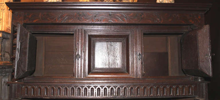 17th century Oak English Court Cupboard with Floral Inlay 1