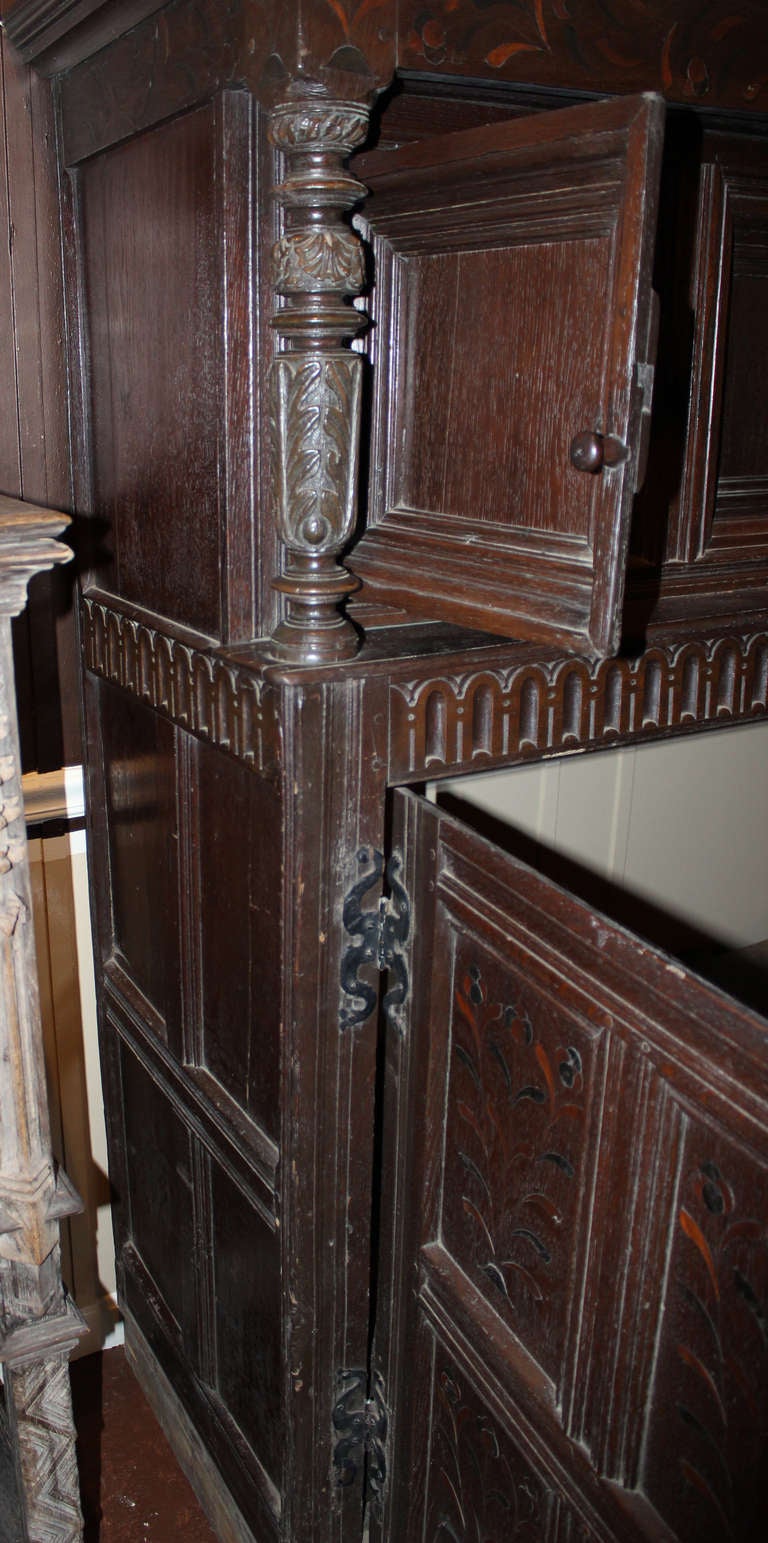 17th century Oak English Court Cupboard with Floral Inlay 2